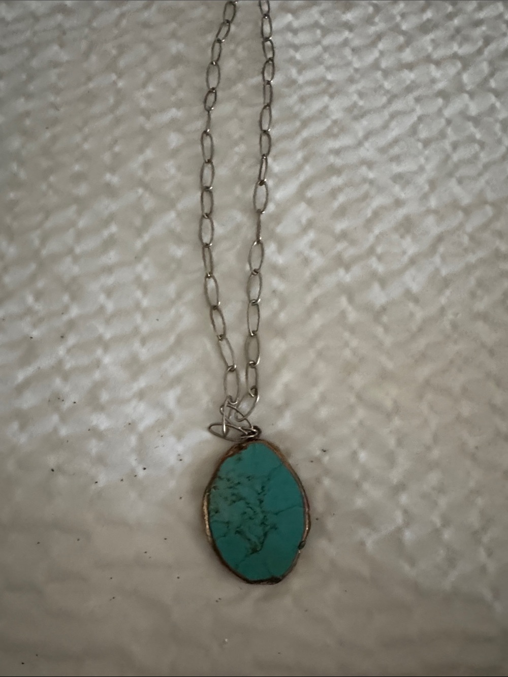 Turquoise Stone Pendant Necklace - Silver Chain